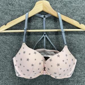 Victoria's Secret Bralette Bra Women 36C Pink Star Print Push Up Opaque